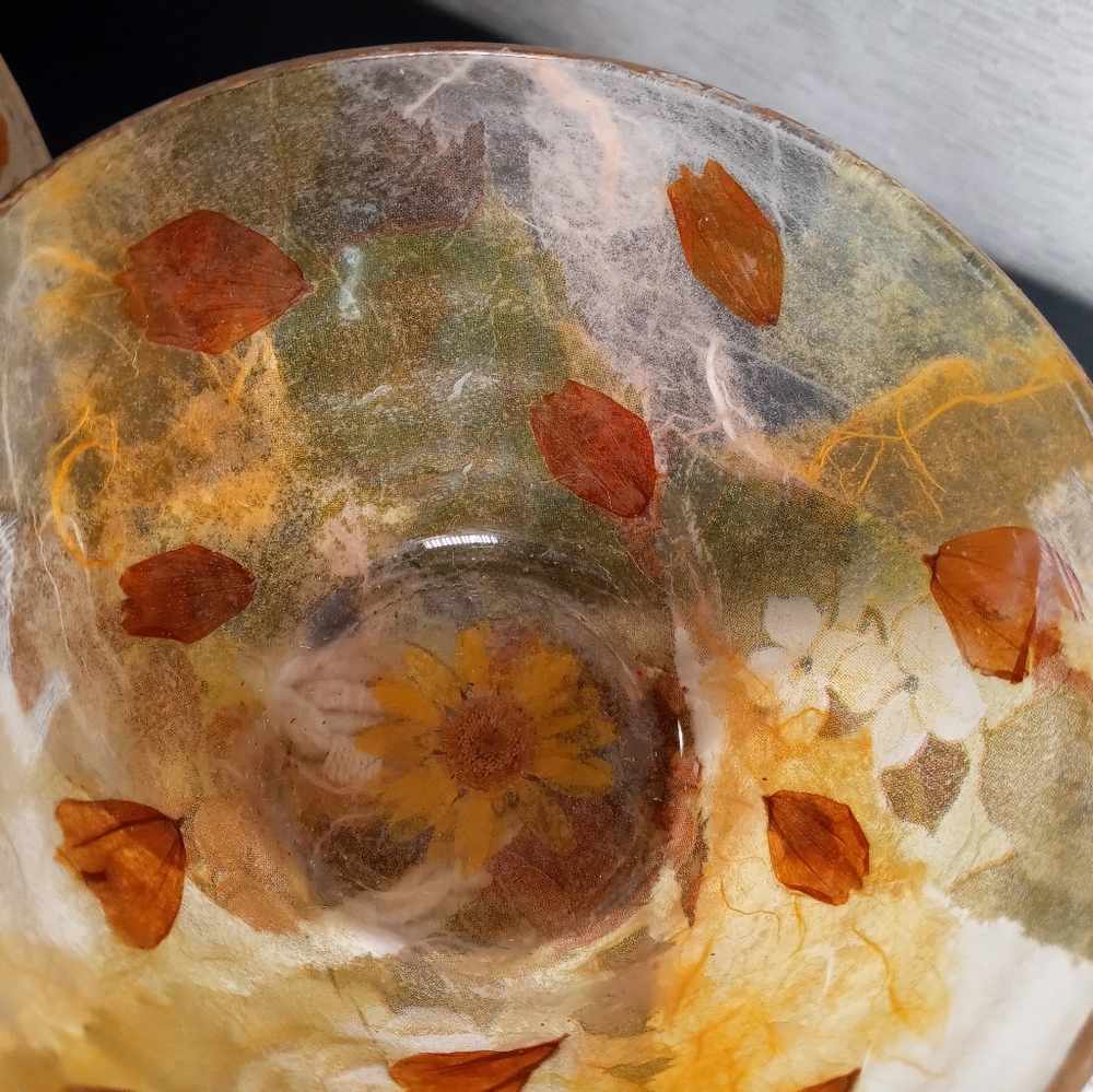 RETRO Art Decoupage SET of 2 WILDFLOWERS HIPPIE SHABBY CHIC Glass Bowls DECOR - Picture 4 of 8